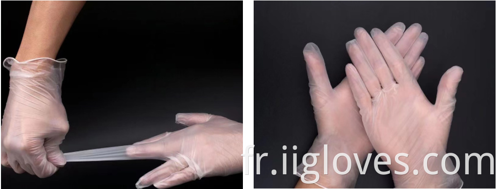 Gants en vinyle Gants en PVC sans poudre 100 Emballage des gants de laboratoire transparents transparents clairs